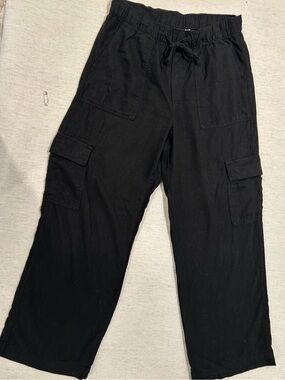 GAP Women’s Linen Pants Size Small Black Cargo with Drawstring